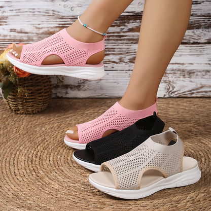 👡☁️ -50% ! ✨ Sandales Tressées à Semelle Épaisse – Maille + Caoutchouc – Bride Talon Élastique & Semelle Rembourrée pour Confort Estival 🌿