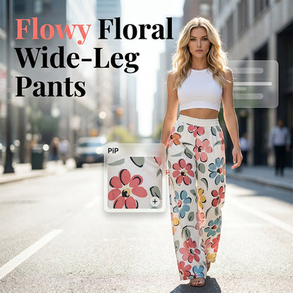 👖🌸 PROMO LIMITÉE 50% ! Pantalon Palazzo Femme Imprimé Floral – Taille Élastique, Jambes Extra-Larges, Tissu Léger, 2 Couleurs, 6 Tailles, Style Bohème & Vacances ✨