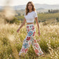👖🌸 PROMO LIMITÉE 50% ! Pantalon Palazzo Femme Imprimé Floral – Taille Élastique, Jambes Extra-Larges, Tissu Léger, 2 Couleurs, 6 Tailles, Style Bohème & Vacances ✨