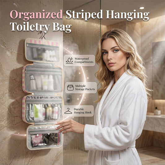 🔥Soldes d'été - 50% de réduction💞Plus de 30 000 exemplaires vendus !!💝Trousse de toilette de voyage suspendue à rayures