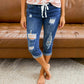 👖✨ PROMO FLASH 50% ! Pantalon Capri Jean Déchiré Femme – Taille à Cordon, Coupe Courte, Style Effiloché, Décontracté & Audacieux ⚡