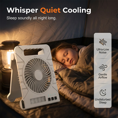🌞🌬️ PROMO FLASH 50% ! Ventilateur d'Extérieur Double Alimentation Solaire & USB – 4000mAh, Lumière LED, Compact, Pliable, Parfait pour Camping & Urgences ✨