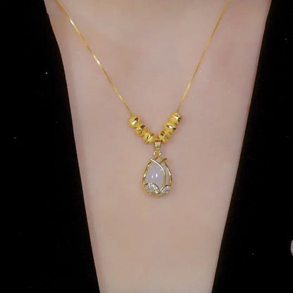 🦋💎 PROMO FLASH 50% ! Collier Pendentif Tulipe Minimaliste – Acier Titane Hypoallergénique, Pierre Centrale, Chaîne Réglable, Cadeau Élégant 👑