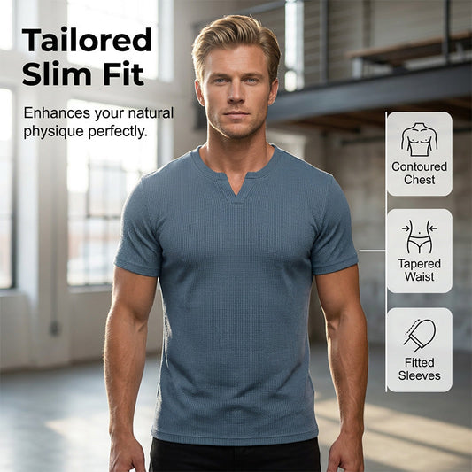 👔🌬️ PROMO LIMITÉE 50% ! Chemise Homme Col en V – Coupe Slim, Tissu Texturé Respirant, 6 Couleurs, 5 Tailles, Polyvalente & Élégante 🌀