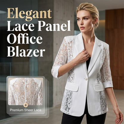 ☀️🌸 PROMO FLASH 50% ! Blazer Blanc Dentelle Femme – Coupe Ajustée, Manches 3/4 Dentelle, Élégant Bureau & Soirée, 5 Tailles 👜