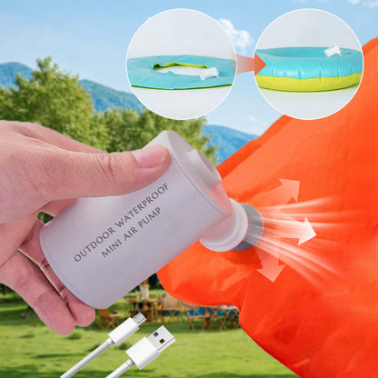 💨🏕️ PROMO FLASH 50% ! Mini Pompe à Air Étanche IPX7 – Gonflage Rapide, USB, 70g, 2 Buses, Pour Matelas, Flotteurs, Ballons 🎈