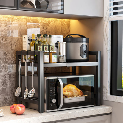 🍽️🔧 PROMO FLASH 50% ! Étagère Extensible pour Micro-Ondes – 40-64cm, Crochets, Porte-Couteaux, Résiste 75kg, Idéale Cuisine & Épices ✨