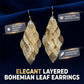 🍃✨ PROMO FLASH 50% ! Boucles d'Oreilles Feuilles Creuses Cascadantes – Design Bohème Filigrané, Cristal, Hypoallergéniques, Plaqué Or & Argent 925 🎀