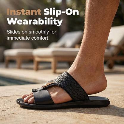 ☀️🩴 PROMO FLASH 50% ! Sandales Homme Tressées Plates – Cuir PU, Boucle Métal, Semelle Ergonomique, 11 Pointures, Idéales Plage & Quotidien 🏖️