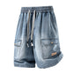 👖🏙️ PROMO FLASH 50% ! Short Cargo Denim Ample Homme – Style Urbain, Poches Profondes, Ceinture Élastique, 3 Couleurs, Tailles M-3XL, Idéal Streetwear & Été 🛹