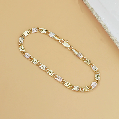 ✋🎨 PROMO FLASH 50% ! Bracelet Maillons Tricolore Unisexe – Or/Or Rose/Or Blanc, Double Épaisseur, Métal Durable, 18,5 cm, Fermoir Mousqueton, Idéal Quotidien & Cadeau 💫