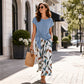 🌿 PROMO LIMITÉE -50% ! ✨ Ensemble Femme 2 Pièces – Haut Nœud Côté & Pantalon Motif Botanique, Tissu Respirant Premium · Bleu Clair & Vert Clair · S–5XL (EU34-54) 💐