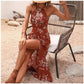 🌸✨ PROMO -50% ! Robe Halter Femme Imprimé Floral avec Fente Latérale – Col Licou Élégant Décolleté Mis en Valeur, Sans Manches Respirant, Silhouette Raffinée Travail & Week-end · 3 Coloris · S à 2XL 🔥