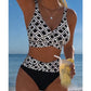 👙 PROMO LIMITÉE -50% ! ☀️ Bikini Deux Pièces Taille Haute Femme – Col V, Motif Géométrique, Extensible & Séchage Rapide 🌊