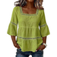 🌸💥 PROMO FLASH 50% ! Blouse Boho Col Carré – Dentelle Crochet, Manches Cloche, Respirante, 8 Couleurs, Tailles S-3XL, Idéale Été & Bohème ✨