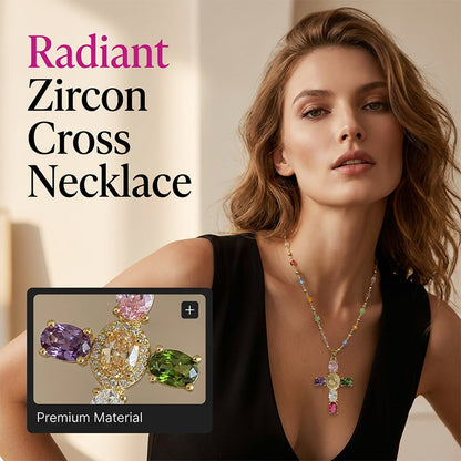 💎 50% DE RÉDUCTION ! ✨ Collier Pendentif Croix Zircon Multicolore – Alliage Zinc + Zircon – Étincelant & Léger for Femme