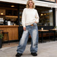 👖💙 PROMO FLASH 50% ! Jean Femme Taille Asymétrique Jambe Large – Coupe 3D, Lavage Décoloré, Silhouette Ultra Large, Tailles S-2XL, Idéal Streetwear & Mode ✨