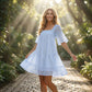 👗 PROMO LIMITÉE -50% ! ✨ Robe Smockée Col Carré Femme – Dentelle Florale, Dos Découvert Nœud, Silhouette A Fluide · Blanc & Bleu · S–5XL 🌼