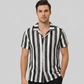 👔 PROMO LIMITÉE -50% ! ✨ Chemise Homme Rayures Verticales – Col Cubain Rétro, Tissu Ondulé Respirant, Coupe Ergonomique Estivale · Marron Clair & Noir/Blanc · S–3XL