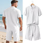 👕🩳 PROMO FLASH 50% ! Ensemble Homme 2 Pièces Décontracté – Haut + Short, Tissu Lin Respirant, Col Revers, 7 Couleurs, Tailles S-3XL, Idéal Été & Plage 🌊