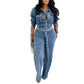 👖 PROMO LIMITÉE -50% ! ✨ Ensemble Jean Chic Femme – Boutons Asymétriques Métalliques, Coupe Flatteuse, Tissu Respirant · Bleu · S–2XL 🏙️