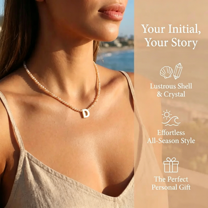 💎 PROMO LIMITÉE -50% ! ✨ Collier Ras-du-Cou Perlé Initiale – Lettre en Nacre, Perles Zircon Champagne & Longueur Réglable 🌟