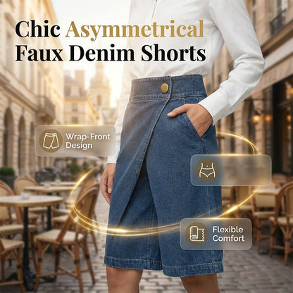 👖 PROMO LIMITÉE -50% ! 💥 Short Asymétrique Femme Imitation Jean – Taille Mi-Haute, Ourlet Irrégulier, Tissu Ultra-Doux Respirant · Bleu & Noir · S–3XL 👍 30J Remboursé ✨
