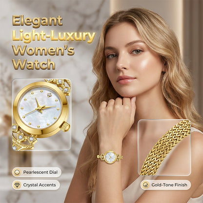 ⌚ PROMO LIMITÉE -50% ! ✨ Montre Bracelet Femme Élégante Luxe – Cadran Nacré, Cristaux Appliqués Main, Bracelet Maille Tressée · Or, Or Rose & Blanc · Bureau & Soirée 💎