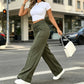 ⏳ PROMO LIMITÉE -50% ! 👖 Pantalon Taille Haute Jambe Droite Femme – Couture Frontale Amincie, Ceinture Élastique Dos, Coupe Polyvalente · Noir & Vert · S–2XL ✨