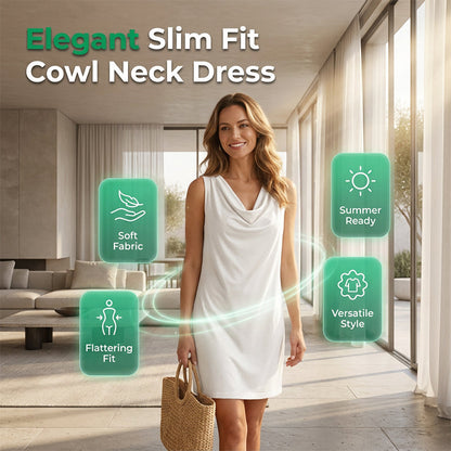 👗 PROMO -50% ! ⏰ Robe Slim Fit Col Bénitier Élégante – Sans Manches, Poches Latérales Cachées, Fibre Triacétate · 11 Coloris · S–2XL UK 2-16 · Jour & Soirée ✨