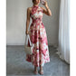 👗 PROMO LIMITÉE -50% ! ⏳ Robe Longue Halter Femme Imprimé Floral – Taille Smockée Extensible, Aquarelle Surdimensionnée, Fluide · 5 Coloris · S–XL EU 34-46 🌸 Été & Plage