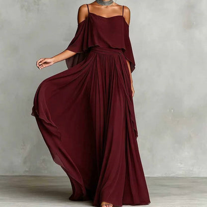 👗✨ PROMO -50% ! Robe Maxi Fluide Élégante Épaules Dénudées – Bretelles Spaghetti, Taille Cintrée, Longueur Maxi Dramatique, Mariages Soirées · 5 Coloris · S à 2XL · -15% dès 3 pièces 🌹