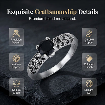 📢✨ PROMO ! Bague Vintage Femme Zircon Noir Solitaire – Anneau Filigrane Délicat Pavé Antique, Cuivre Poli Brillance Longue Durée, Sertissage Griffes Précision Sécurisé · Argent · US 5-9 💎