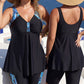 🥰🔥 PROMO -50% ! Maillot de Bain Tankini 2 Pièces Femme Grande Taille – Haut Fluide Trapèze Effet Ventre Plat, Shorty Couvrant Maintien Sûr, Imprimé Tropical Amincissant · Noir · 1XL à 6XL ✨