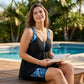 🥰🔥 PROMO -50% ! Maillot de Bain Tankini 2 Pièces Femme Grande Taille – Haut Fluide Trapèze Effet Ventre Plat, Shorty Couvrant Maintien Sûr, Imprimé Tropical Amincissant · Noir · 1XL à 6XL ✨