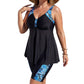 🥰🔥 PROMO -50% ! Maillot de Bain Tankini 2 Pièces Femme Grande Taille – Haut Fluide Trapèze Effet Ventre Plat, Shorty Couvrant Maintien Sûr, Imprimé Tropical Amincissant · Noir · 1XL à 6XL ✨