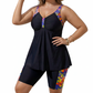 🥰🔥 PROMO -50% ! Maillot de Bain Tankini 2 Pièces Femme Grande Taille – Haut Fluide Trapèze Effet Ventre Plat, Shorty Couvrant Maintien Sûr, Imprimé Tropical Amincissant · Noir · 1XL à 6XL ✨