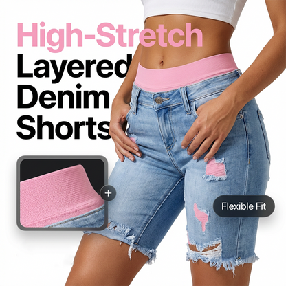 🔥 -50% ! Ensemble Short Jean Déchiré Legging Coloré Femme – Superposition Innovante Contraste Saisissant Mode Unique, Taille Haute Élastique Flatteuse Silhouette, Tissu Extensible Premium Festivals Plage · 3 Coloris · S-2XL ✨