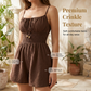 🌴🔥 -50% ! Combinaison Femme Tissu Froissé Texturé – Taille Smockée Sablier Flatteuse Confort Journée, Corsage Nœud Chic Buste Froncé Flexible, Respirant Léger Aéré Plage Brunch · Brun Noir Vert · S-XL ✨
