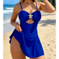 🌊✨ Robe de Bain Femme Découpes Étoile de Mer Dorée – Tissu Extensible Séchage Rapide Confort Soleil, Jupe Fluide Silhouette Flatteuse Confiance, Découpe Avant Courbes Sublimées · Noir Rouge Bleu · S-XL 💫