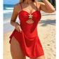 🌊✨ Robe de Bain Femme Découpes Étoile de Mer Dorée – Tissu Extensible Séchage Rapide Confort Soleil, Jupe Fluide Silhouette Flatteuse Confiance, Découpe Avant Courbes Sublimées · Noir Rouge Bleu · S-XL 💫