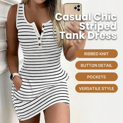 👗🔥 PROMO -50% ! Robe Débardeur Rayée Bodycon Femme – Tricot Côtelé Doux Stretch Confort Journée, Col V Ajustable Boutons Élégants, Poches Latérales Silhouette Épurée · Blanc Noir Rose Bleu Marine · S-XL ✨