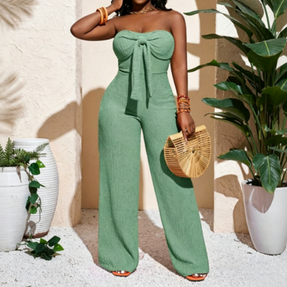 👗🔥 PROMO -50% ! Combinaison Femme Bustier Sans Bretelles Taille Haute Jambe Large – Tissu Texturé Respirant Sophistiqué, Nœud Avant Féminin Moderne, Coupe Fluide Liberté Mouvement · 4 Coloris · XS-XL ✨