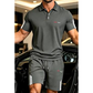 🏆👕 PROMO FLASH 50% ! Ensemble Short & T-Shirt Manches Courtes Homme – Mélange Coton Respirant, Col Classique, Rayures Athlétiques, 2 Coloris, Tailles S-5XL 🔥