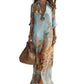 🌺🔥 -50% ! Robe Maxi Imprimé Rétro Bohème Femme – Silhouette Fluide Flatteuse Toutes Morphologies, Tissu Premium Respirant Léger Journées Chaudes, Col V Boutonnage Devant Polyvalent · Bleu Clair · XS-3XL ✨