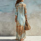 🌺🔥 -50% ! Robe Maxi Imprimé Rétro Bohème Femme – Silhouette Fluide Flatteuse Toutes Morphologies, Tissu Premium Respirant Léger Journées Chaudes, Col V Boutonnage Devant Polyvalent · Bleu Clair · XS-3XL ✨