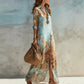 🌺🔥 -50% ! Robe Maxi Imprimé Rétro Bohème Femme – Silhouette Fluide Flatteuse Toutes Morphologies, Tissu Premium Respirant Léger Journées Chaudes, Col V Boutonnage Devant Polyvalent · Bleu Clair · XS-3XL ✨