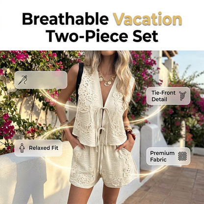 🌴🔥 -50% ! Ensemble Gilet Noué Short Femme Été – Tissu Texturé Respirant Léger Journées Chaudes, Coupe Décontractée Ample Liberté Mouvement Silhouette Flatteuse, Vacances Resort Plage Brunch · 4 Coloris · S-XL ✨