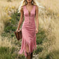 🤠✨ PROMO FLASH -50% ! Robe Slim Sans Manches Style Western Rétro à Franges – Ourlet Frangé, Fermeture Éclair Avant, 6 Coloris, Tailles S-2XL, Idéale Festival Country 🌵