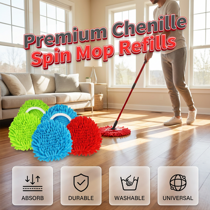 🧹 50% DE RÉDUCTION ! ✨ Tête de Rechange Balai Franges Chenille Spin – Microfibre Chenille – 20×20 cm & Lavable Machine for Sols Durs